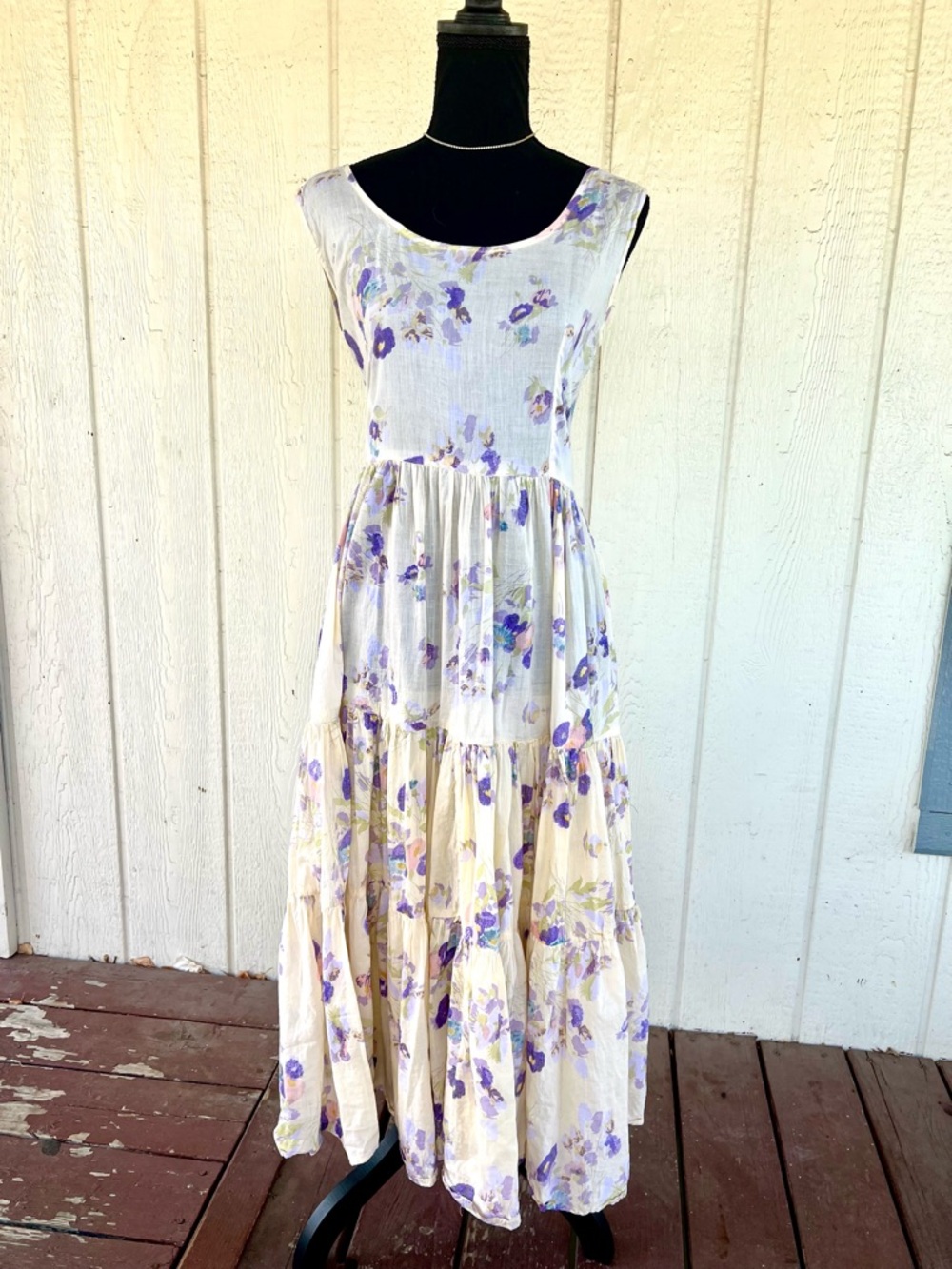 Sarah Arizona Floral Cotton Dress Prairie Cottagecore Tiered Midi Vintage Small - Picture 2 of 6